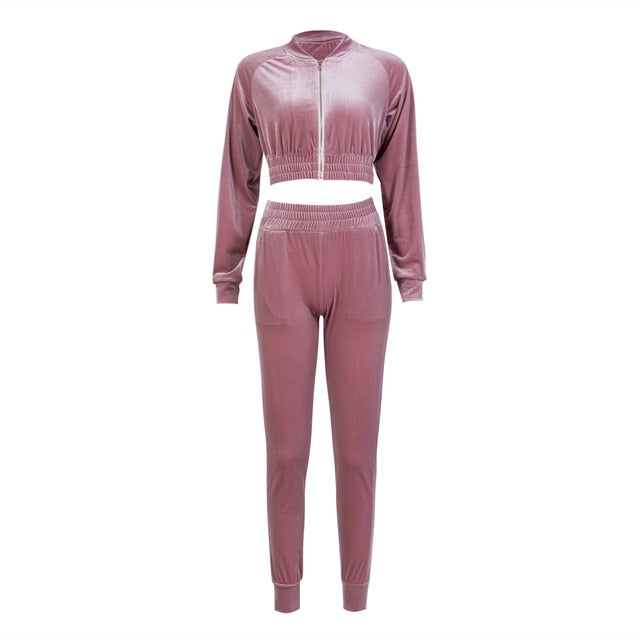 Women's 2 Piece Velvet Tracksuit