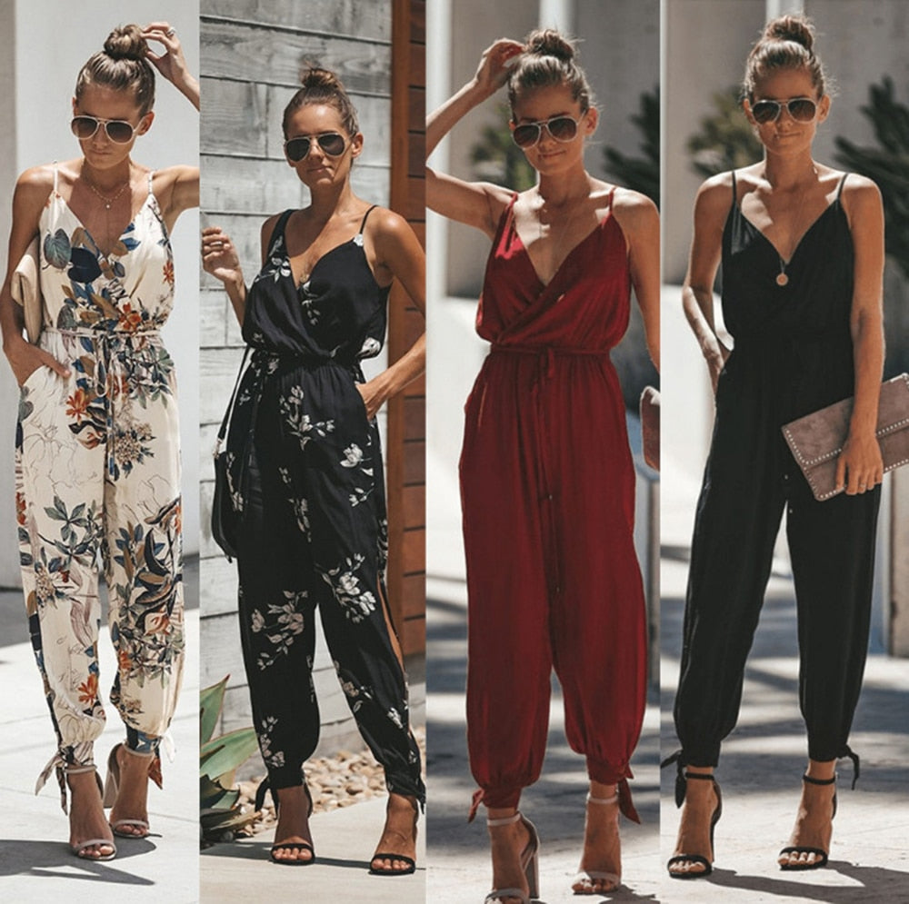 Women's V- Neck Floral Jumpsuit