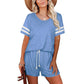 women's Short-Sleeved Striped Two-Piece Suit