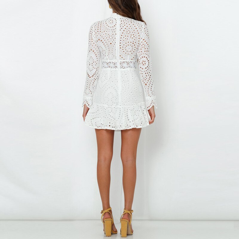 Elegant White Lace Embroidery Party Dress