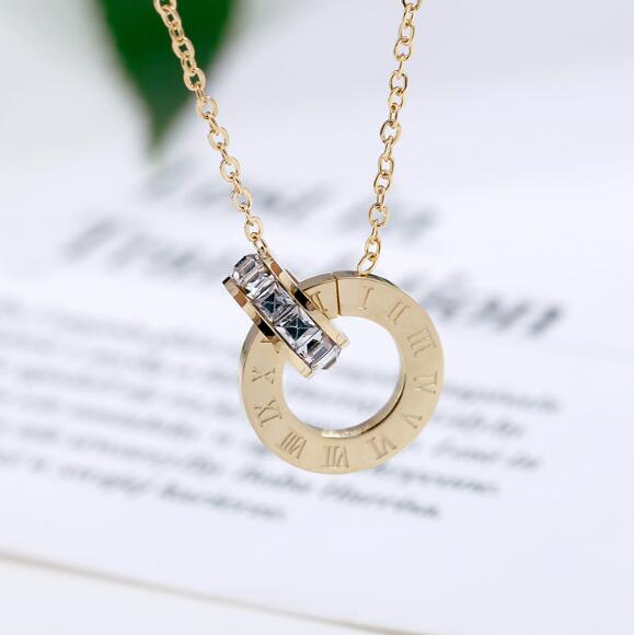 Women's Roman Numerical Two Circle Necklace