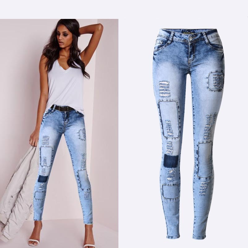 Women's Patchwork  Pencil Jeans