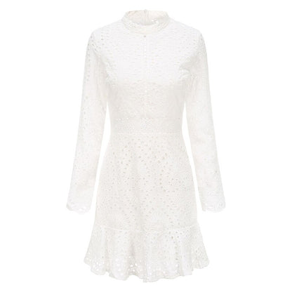 Elegant White Lace Embroidery Party Dress