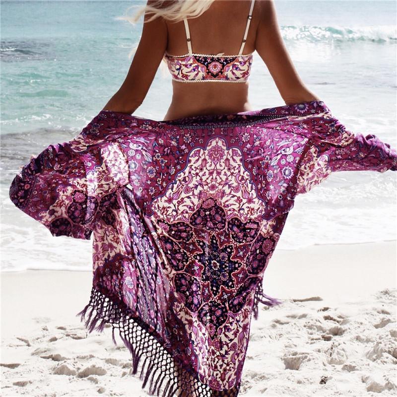 Women's Purple Tassel Beach Dress