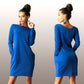 Women's Solid Pockets O-Neck Dress