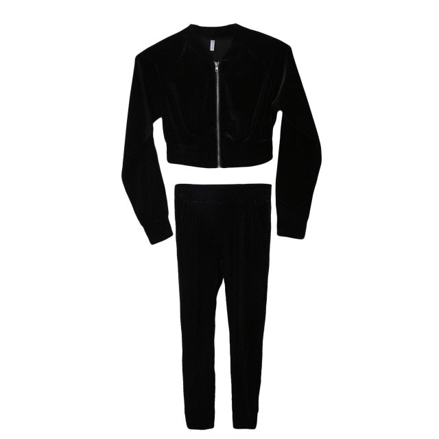 Women's 2 Piece Velvet Tracksuit