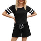 women's Short-Sleeved Striped Two-Piece Suit