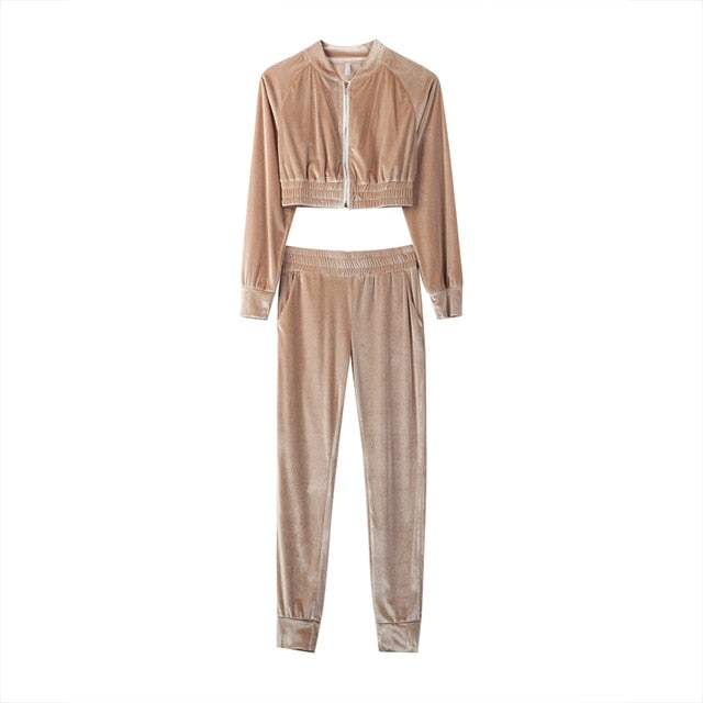 Women's 2 Piece Velvet Tracksuit