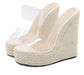 Women's Transparent Peep Toe Cane Wedges