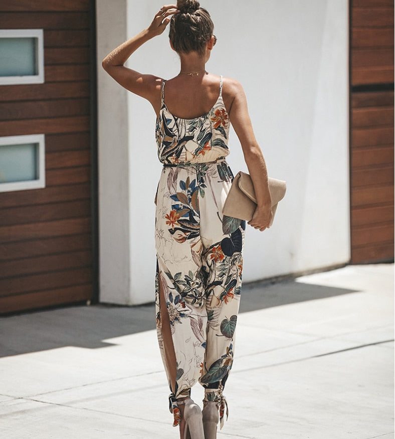 Women's V- Neck Floral Jumpsuit