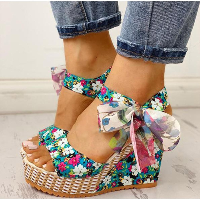 Women's Ankle Strap Floral Wedge