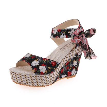 Women's Ankle Strap Floral Wedge