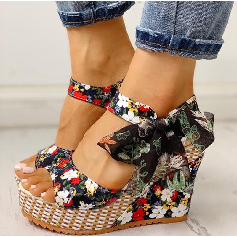 Women's Ankle Strap Floral Wedge