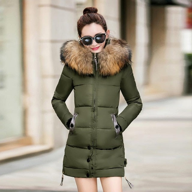 Women's Long  Fur Collar Winter Coat