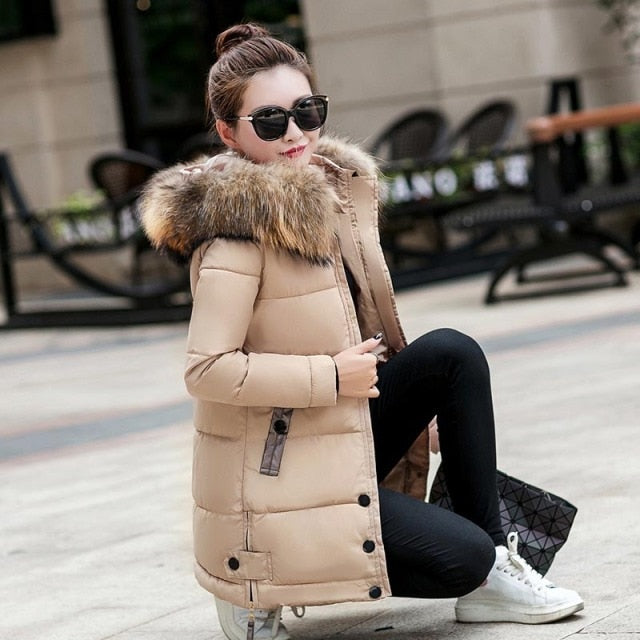 Women's Long  Fur Collar Winter Coat