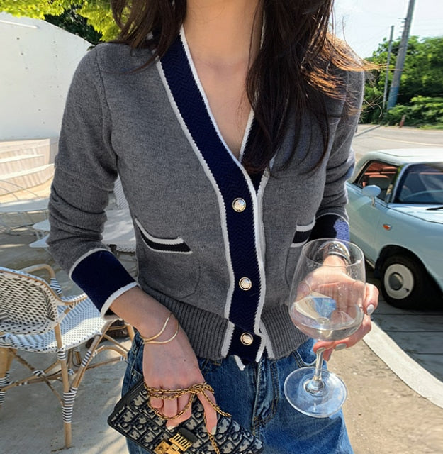 Vintage Ladies Knitted Cardigans Sweaters Women Long Sleeve V-neck Korean Office Fashion Slim Tops Cardigans 2019 Autumn Winter.