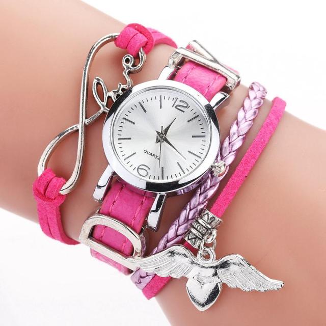 Duoya Brand Watches For Women’s Luxury Silver Heart Pendant Leather Belt Quartz Clock Ladies Wrist Watch Zegarek Damski