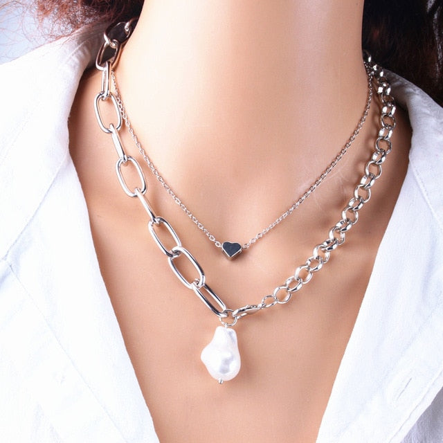 Women's  2 Layers Pearls Geometric Pendants Necklaces