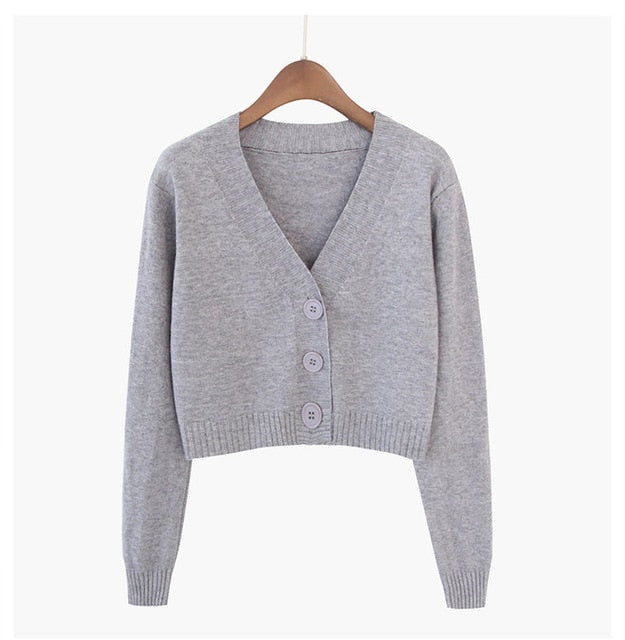 Women’s Short Long Sleeve V-Neck Cardigan