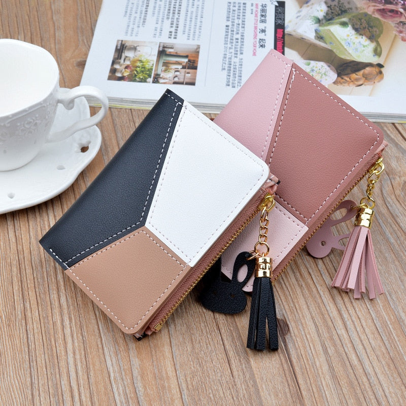 Geometric Women Cute Pink Wallets Pocket Purse Card Holder Patchwork Wallet Lady Female Fashion Short Coin Burse Money Bag.