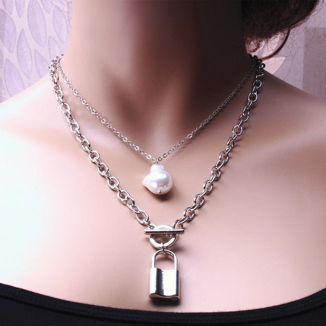 Women's  2 Layers Pearls Geometric Pendants Necklaces