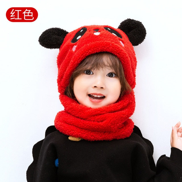 Winter Children Hat Plus Fleece Kids Caps Cartoon Hat For Girls Boys Scarf Thicken Cap Newborn Photography Baby Stuff