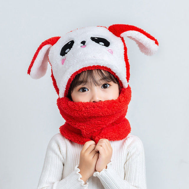 Winter Children Hat Plus Fleece Kids Caps Cartoon Hat For Girls Boys Scarf Thicken Cap Newborn Photography Baby Stuff