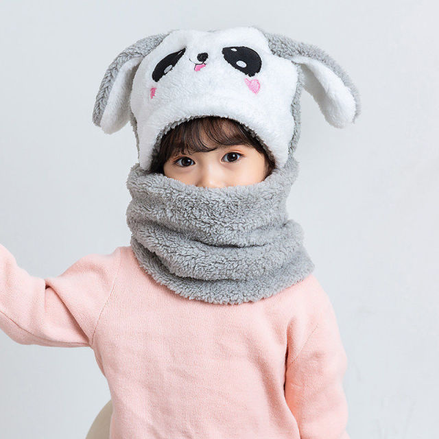 Winter Children Hat Plus Fleece Kids Caps Cartoon Hat For Girls Boys Scarf Thicken Cap Newborn Photography Baby Stuff