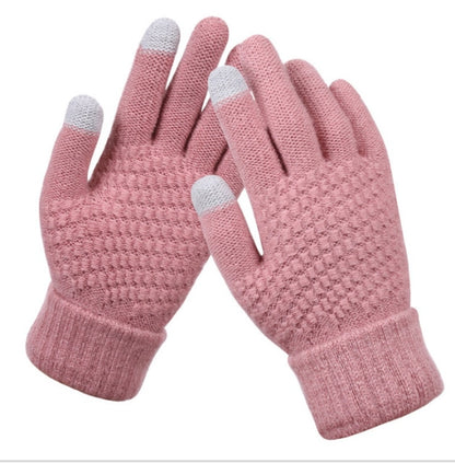 Women Winter Touch Screen Gloves Thicken Warm Knitted Stretch Gloves Imitation Wool Full Finger Outdoor Skiing Gloves