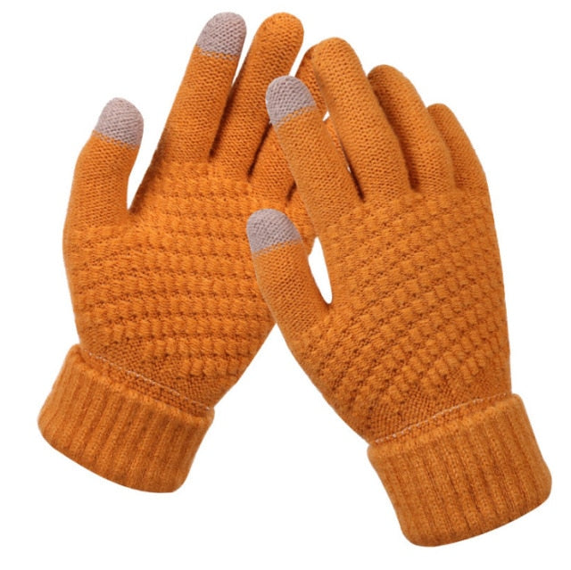 Women Winter Touch Screen Gloves Thicken Warm Knitted Stretch Gloves Imitation Wool Full Finger Outdoor Skiing Gloves