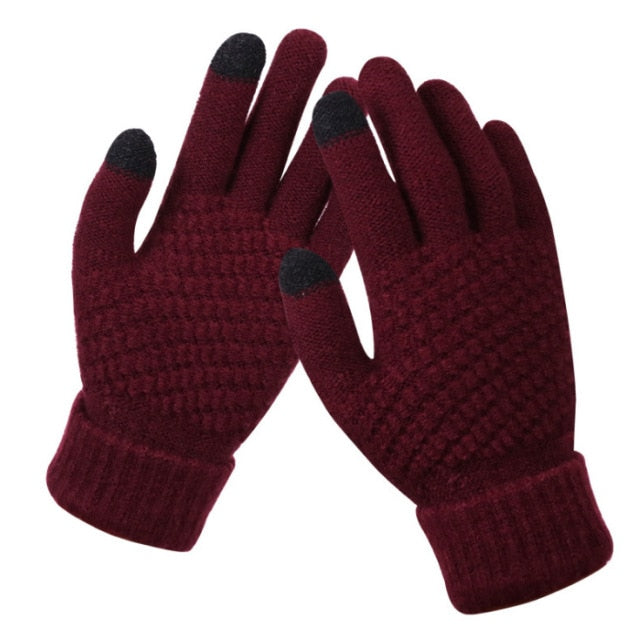 Women Winter Touch Screen Gloves Thicken Warm Knitted Stretch Gloves Imitation Wool Full Finger Outdoor Skiing Gloves