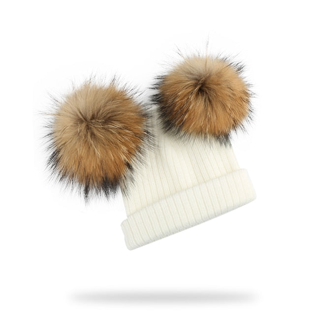 Winter Kids Girl’s Natural Raccoon Fur Hat And Scarf