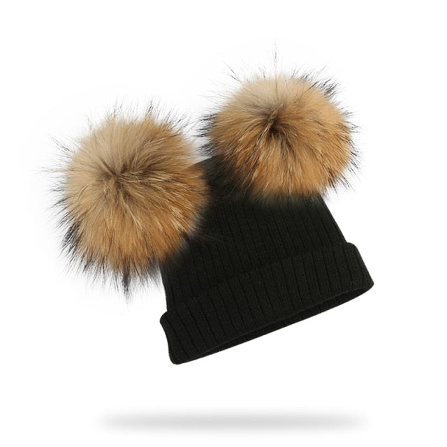 Winter Kids Girl’s Natural Raccoon Fur Hat And Scarf