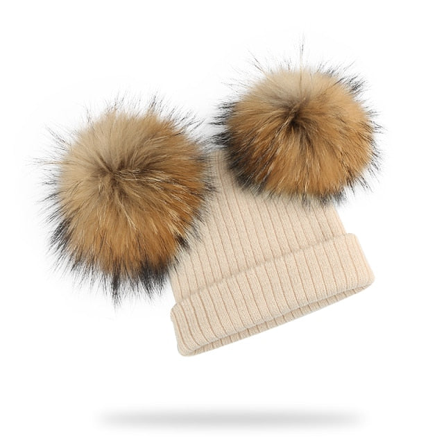 Winter Kids Girl’s Natural Raccoon Fur Hat And Scarf