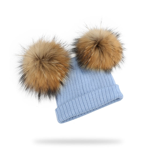 Winter Kids Girl’s Natural Raccoon Fur Hat And Scarf