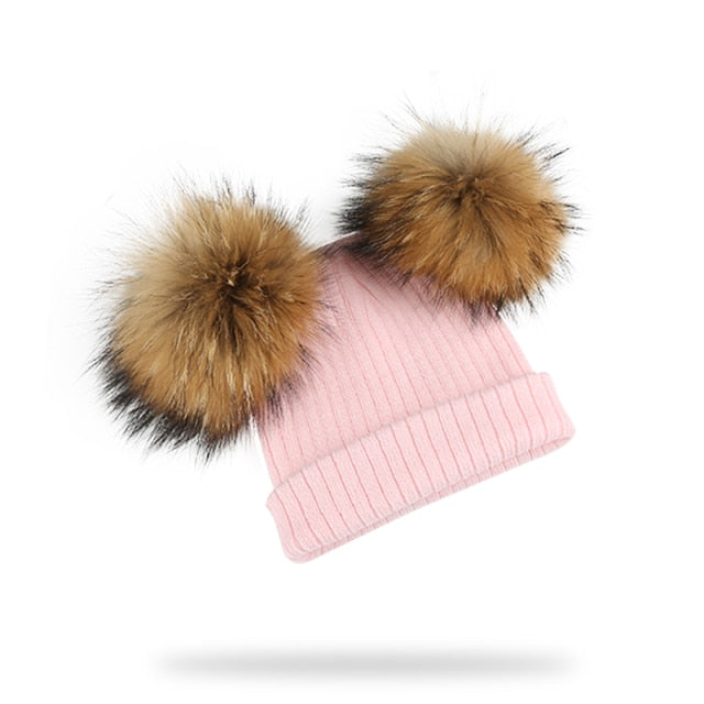 Winter Kids Girl’s Natural Raccoon Fur Hat And Scarf