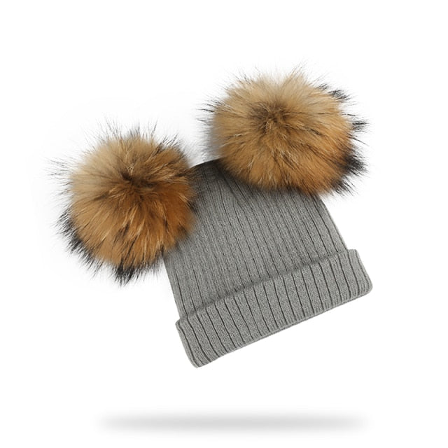 Winter Kids Girl’s Natural Raccoon Fur Hat And Scarf