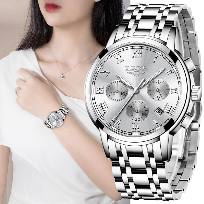 LIGE New Fashion Women's Watches Ladies Top Brand Luxury Creative Steel Women Bracelet Watches Female Quartz Waterproof Watch