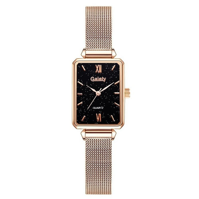 Gaiety Women’s Fashion Quartz Watch Bracelet Set Green Dial Luxury Women Watches Simple Rose Gold Mesh Ladies Watch