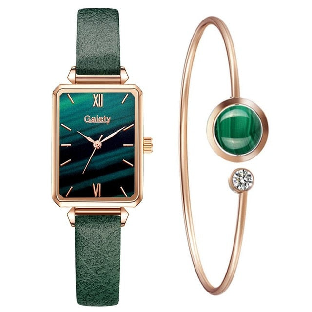 Gaiety Women’s Fashion Quartz Watch Bracelet Set Green Dial Luxury Women Watches Simple Rose Gold Mesh Ladies Watch