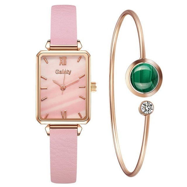 Gaiety Women’s Fashion Quartz Watch Bracelet Set Green Dial Luxury Women Watches Simple Rose Gold Mesh Ladies Watch