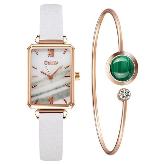 Gaiety Women’s Fashion Quartz Watch Bracelet Set Green Dial Luxury Women Watches Simple Rose Gold Mesh Ladies Watch