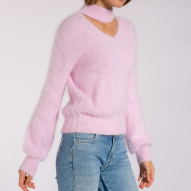 MEIYANGYOUNG V-neck Lantern Sleeve Cardigan Women Knitted Basic Oversize Sweater Autumn Winter Female Cardigan Ladies Jumpers.