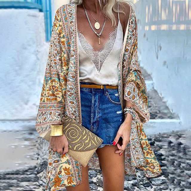 Summer Open Front Bohemian Floral Printed blouse