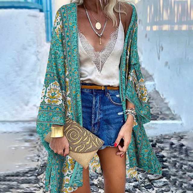 Summer Open Front Bohemian Floral Printed blouse