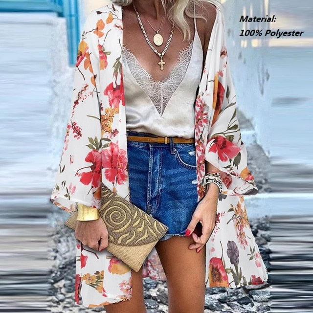 Summer Open Front Bohemian Floral Printed blouse