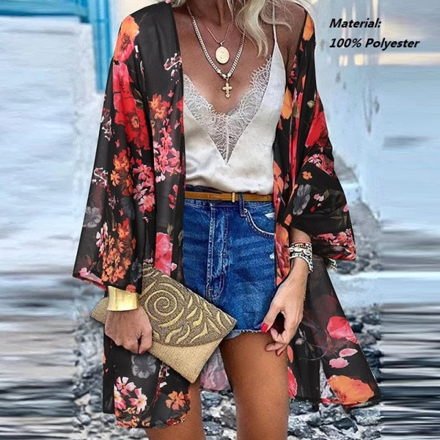 Summer Open Front Bohemian Floral Printed blouse