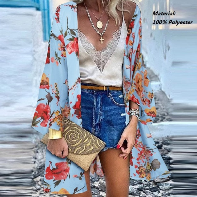 Summer Open Front Bohemian Floral Printed blouse