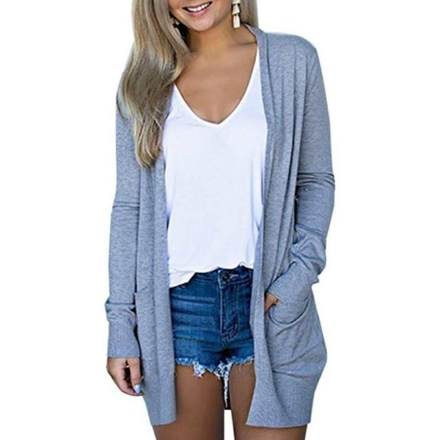 Solid Women Cardigans Long Sleeve Loose Mid Length Knittwear Casual Sweater Cardigan Female Thin Knitted Coat Cardigan Women.