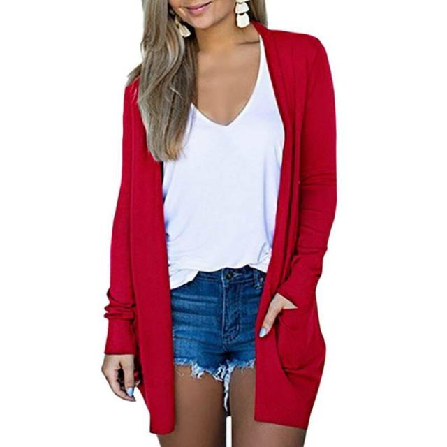 Solid Women Cardigans Long Sleeve Loose Mid Length Knittwear Casual Sweater Cardigan Female Thin Knitted Coat Cardigan Women.